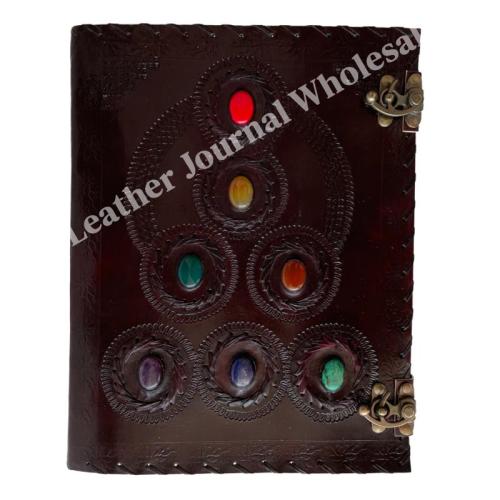 Large Leather Journal Seven Stone Embossed Handmade Book of Shadows Notebook Poetry Book Sketch Book 10 x 13 Inches